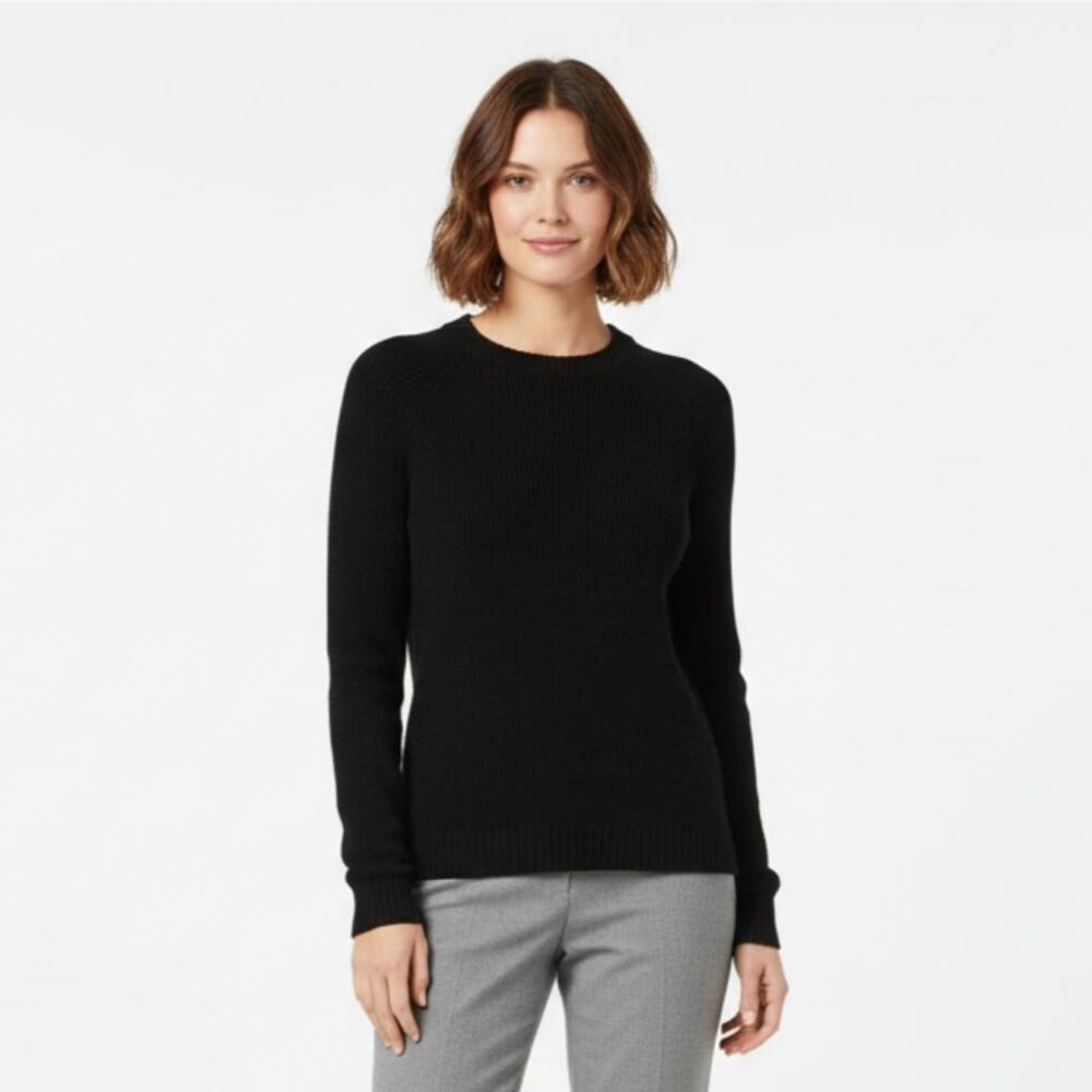 Joan & David Black Wool Long Sleeve Crewneck Knit Sweater L
